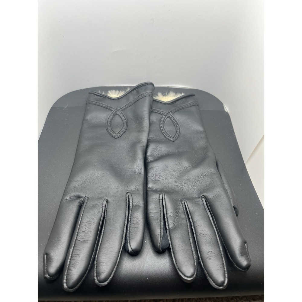 Vintage Black Women's‎ Gloves With Rabbit Fur Size 8